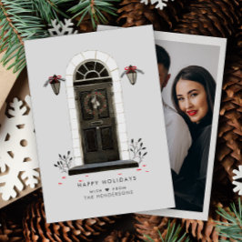 Tarjeta Festiva Felices Fiestas Foto Acuarela Puerta Principal