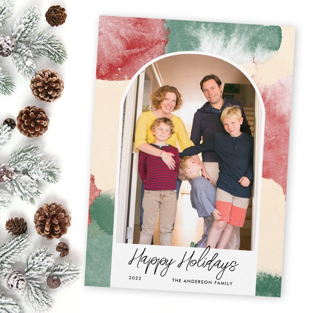 Tarjeta Festiva Felices Fiestas Foto Arqueada Acuarela Abstracta (Subido por el creador)