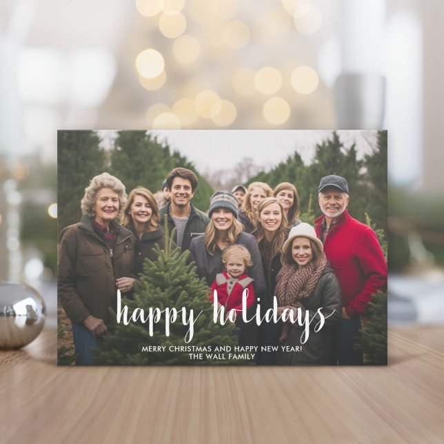 Tarjeta Festiva Felices Fiestas Foto Completa Script Moderno (Modern, minimal Holiday Greeting Card)