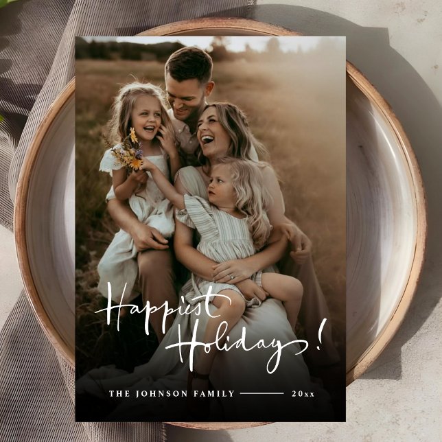 Tarjeta Festiva Felices Fiestas | Foto con Letra Elegante Personal (Happy Holidays | Custom Elegant Script Photo Holiday Card)