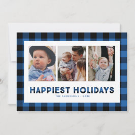 Tarjeta Festiva Felices Fiestas Foto de Cuadro Escocés Azul de Buf