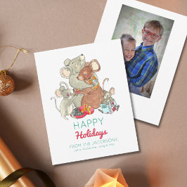 Tarjeta Festiva Felices Fiestas Foto de la Familia Ratón