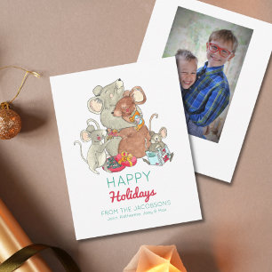 Tarjeta Festiva Felices Fiestas Foto de la Familia Ratón