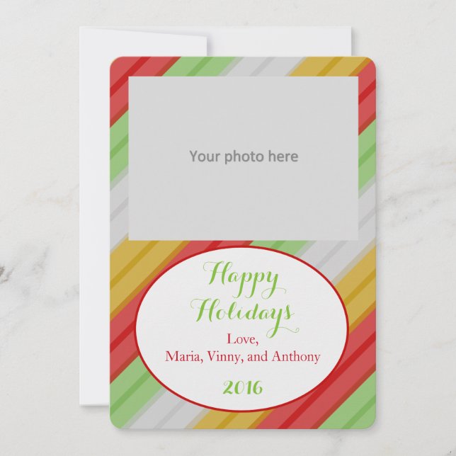 Tarjeta Festiva Felices Fiestas Foto de Rayas (Anverso)