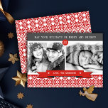Tarjeta Festiva Felices Fiestas. Foto del patrón nórdico de copos<br><div class="desc">Felices fiestas. Diseño del patrón nórdico de copos de nieve para Navidad Tarjetas de fotos de Navidad con año personalizado,  fotos y nombres. Tarjetas de correspondencia y regalos disponibles en la categoría Navidades y Año Nuevo de nuestra tienda.</div>