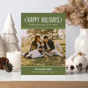Tarjeta Festiva Felices Fiestas Foto Familia Verde Oliva