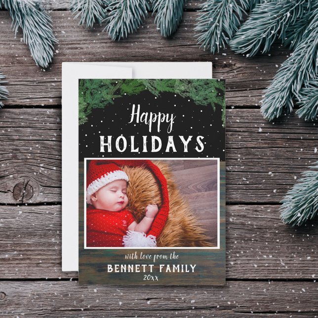 Tarjeta Festiva Felices Fiestas Foto Navideña Moderna de Madera Rú (Subido por el creador)