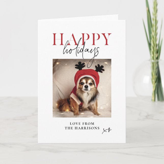 Tarjeta Festiva Felices Fiestas Foto Personalizada de Perro Famili (Anverso)