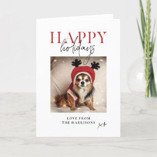 Tarjeta Festiva Felices Fiestas Foto Personalizada de Perro Famili
