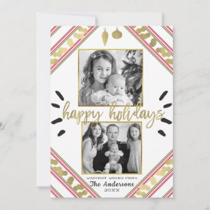 Tarjeta Festiva Felices Fiestas Foto Rayas Rojo Blanco Verde