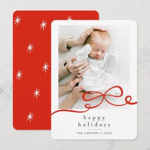 Tarjeta Festiva Felices Fiestas Foto Redondeada con Cinta Roja Sim