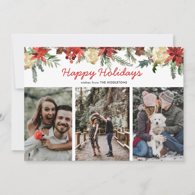 Tarjeta Festiva Felices Fiestas Fotografía de la Pareja de Flores  (Anverso)