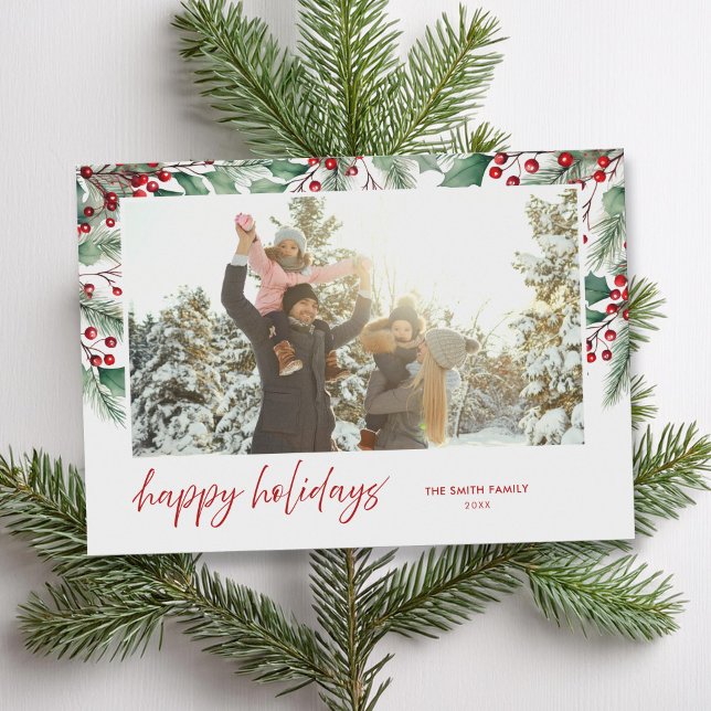 Tarjeta Festiva Felices Fiestas Fotos Botánicas Modernas (Subido por el creador)