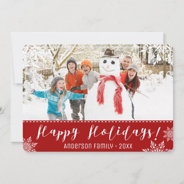 Tarjeta Festiva Felices Fiestas Fotos Personalizadas en Blanco y R (Anverso)