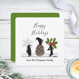 Tarjeta Festiva Felices Fiestas Funny Pingüino Whimsical Navidades