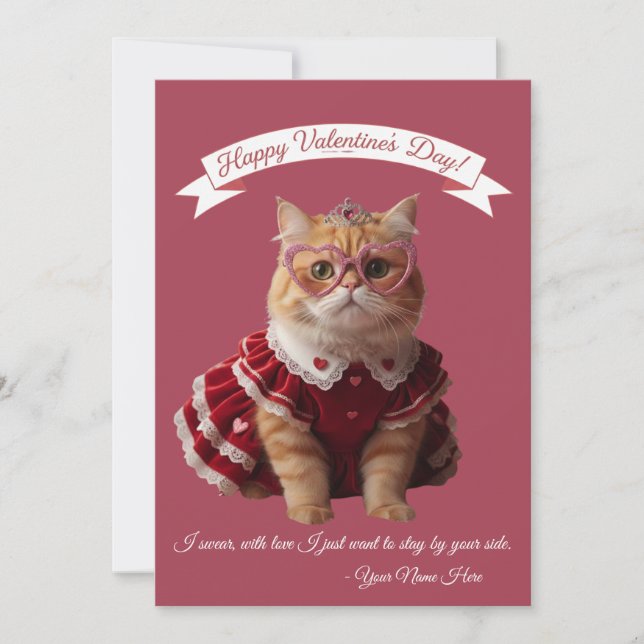 Tarjeta Festiva Felices Fiestas Gatita de San Valentín (Anverso)