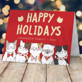 Tarjeta Festiva Felices Fiestas Gatitos Divertidos y Lindos Cantan