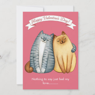 Tarjeta Festiva Felices Fiestas Gato Amor de San Valentín Rosa