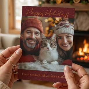 Tarjeta Festiva Felices Fiestas Gato Mamá Papá Foto Elegante 