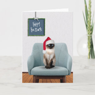 Tarjeta Festiva Felices Fiestas, gato siamés