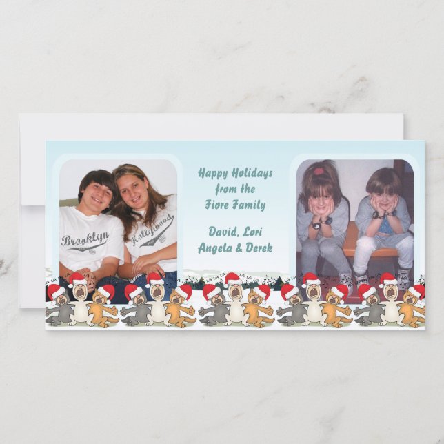 Tarjeta Festiva Felices Fiestas, Gatos De La Ciudad Cantando Tarje (Anverso)