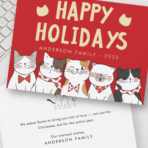 Tarjeta Festiva Felices Fiestas Gatos Divertidos y Lindos Cantando