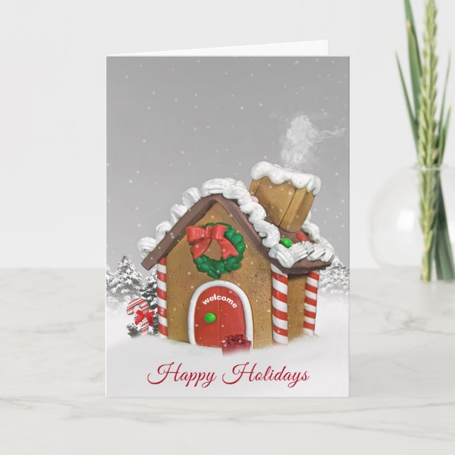 Tarjeta Festiva Felices Fiestas Gingerbread House (Anverso)