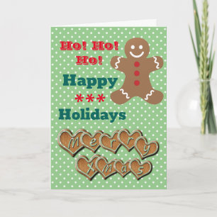 Tarjeta Festiva "Felices fiestas" Gingerbread y Polka Verde Dot