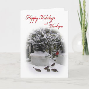 Tarjeta Festiva Felices Fiestas Gracias con Cardenal