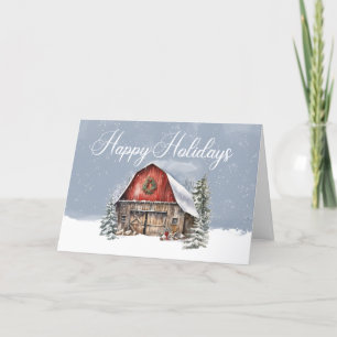 Tarjeta Festiva Felices Fiestas Granero de Invierno Nevado