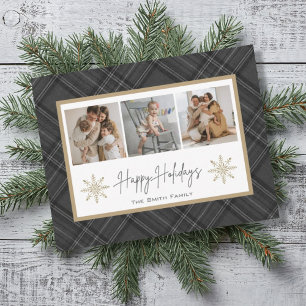 Tarjeta Festiva Felices Fiestas Gris Cuadro de Nieve Foto Ho