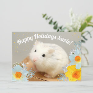 Tarjeta Festiva Felices Fiestas Hámster con Flores de Narciso
