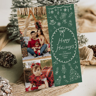 Tarjeta Festiva Felices Fiestas Hand Drake Icons Green 2 Photo