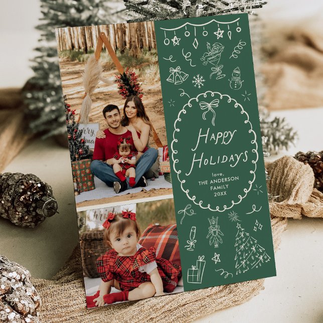 Tarjeta Festiva Felices Fiestas Hand Drake Icons Green 2 Photo (Subido por el creador)