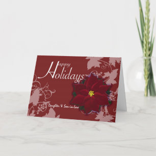 Tarjeta Festiva Felices Fiestas Hija y yerno poinsettia