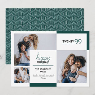 Tarjeta Festiva Felices Fiestas Hunter Verde Tres Fotos