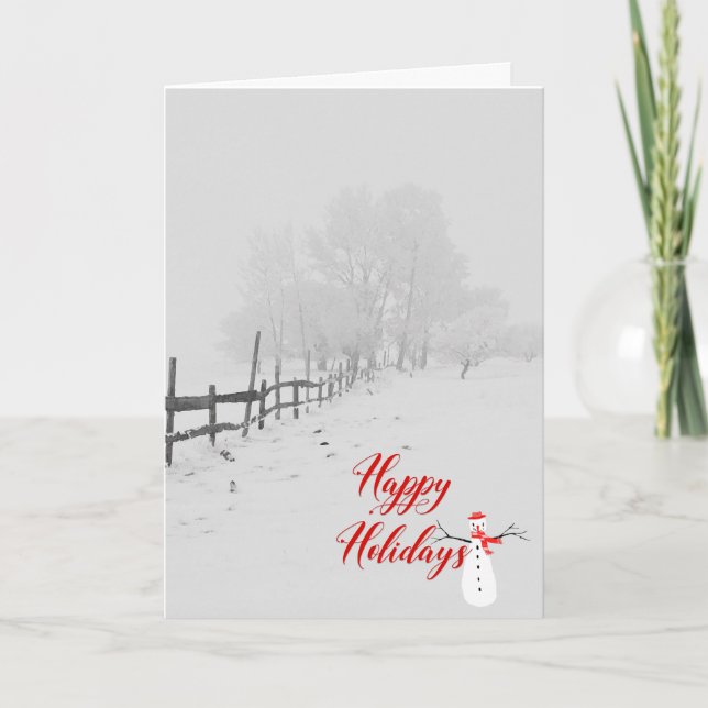 Tarjeta Festiva Felices fiestas-invierno en la escena rural (Anverso)