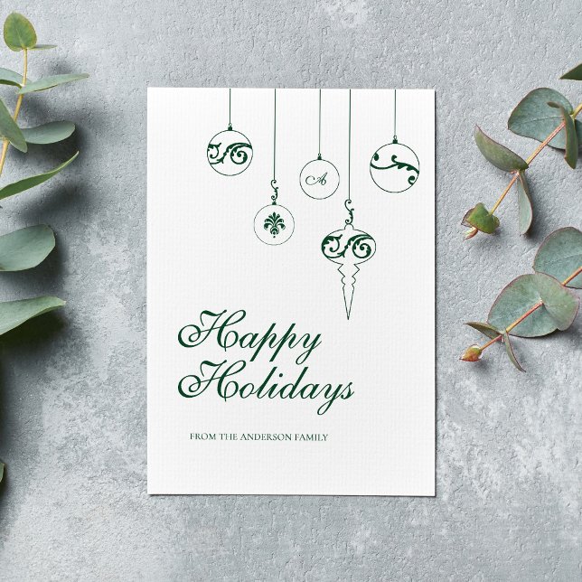 Tarjeta Festiva Felices fiestas invierno Monograma Verde Bauble (Subido por el creador)