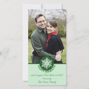 Tarjeta Festiva Felices Fiestas Libro Verde Snowflake 4x8