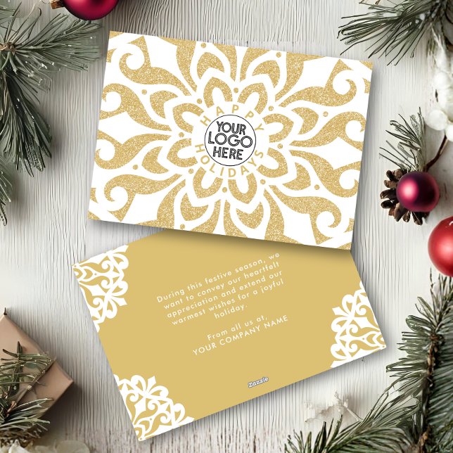 Tarjeta Festiva Felices Fiestas Logotipo Comercial Snowflake Gold (Subido por el creador)