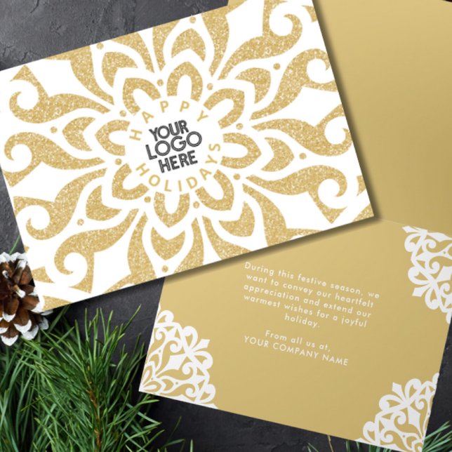 Tarjeta Festiva Felices Fiestas Logotipo Comercial Snowflake Gold (Subido por el creador)