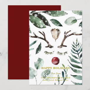 Tarjeta Festiva Felices fiestas   Magnolia de renos de follaje ver