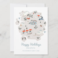 Felices fiestas. Mapa de invierno. Pingüino navida