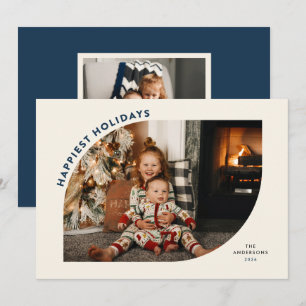 Tarjeta Festiva Felices Fiestas Marco Moderno Letras Azules