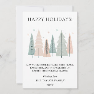 Tarjeta Festiva Felices Fiestas Minimalista Boho Bosque Árboles