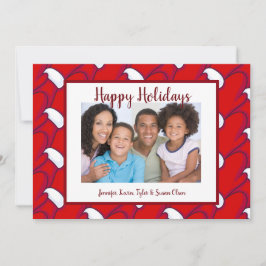 Tarjeta Festiva Felices Fiestas Mitones Rojos Foto y Saludo