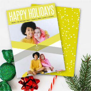 Tarjeta Festiva Felices Fiestas Modernas Amarillas Dobles Flechas 