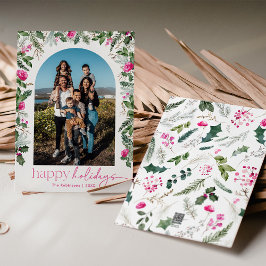 Tarjeta Festiva Felices Fiestas Modernas Arco Rosa Brillante y Ver