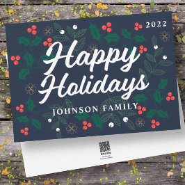 Tarjeta Festiva Felices Fiestas Modernas Bayas de Acebo Follaje