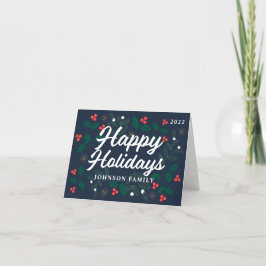 Tarjeta Festiva Felices Fiestas Modernas Bayas de Acebo Rojo Folla